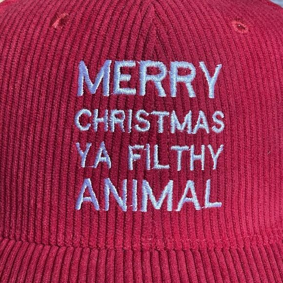 NWT MERRY CHRISTMAS YA FILTHY ANIMAL Trucker  Hat Strap Corduroy Home Alone - Picture 3 of 14